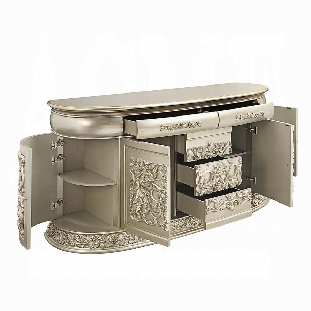 DN 01208 Lavish Classic PU & Antique Gold Finish Dining Set Sorina Collection By Acme Furniture