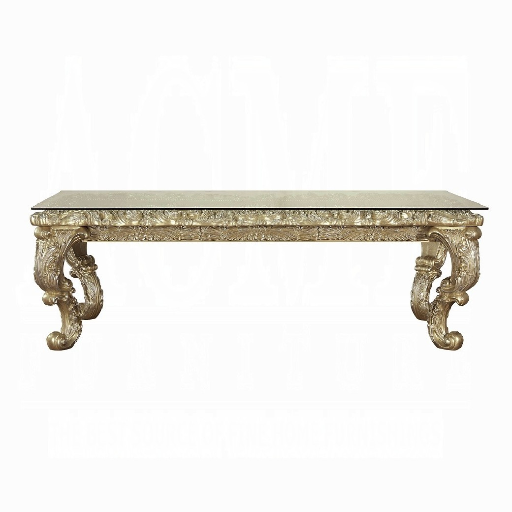 DN00467 7PC Dining Set Champagne Silver Finish Victorian Style Vatican Collection by Acme Furniture