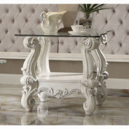 82085 Bone White Finish Occasional Tables Clear Glass Versailles Collection By Acme Furniture