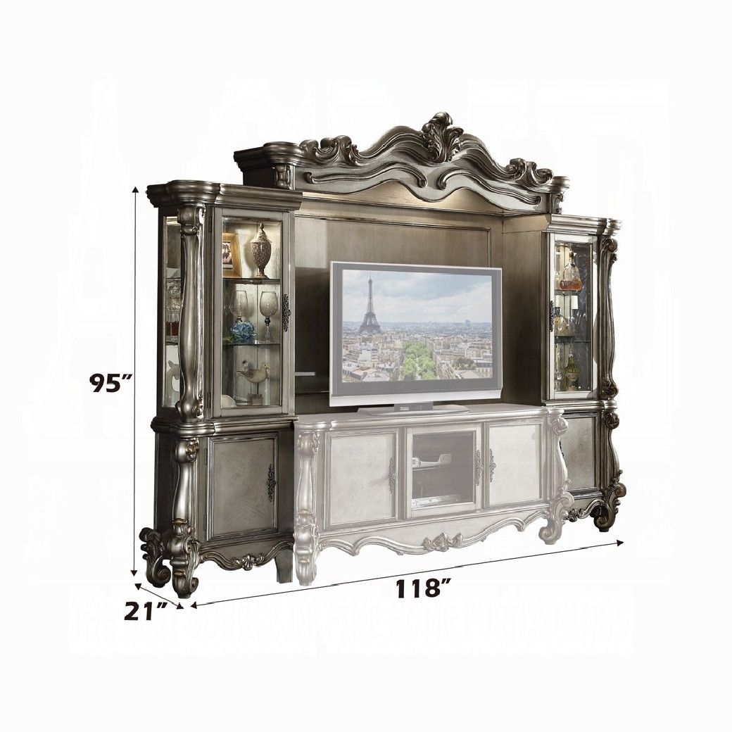 91820 Silver Antique Platinum Finish Entertainment Center Versailles II Collection By Acme Furniture
