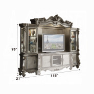 91820 Silver Antique Platinum Finish Entertainment Center Versailles II Collection By Acme Furniture