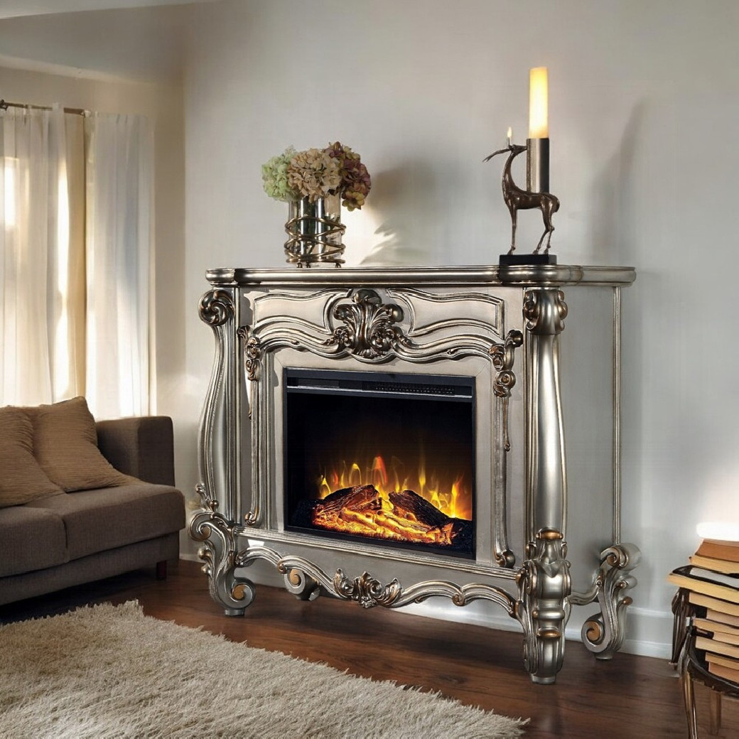 AC01314 Antique Platinum Finish Fireplace Versailles Collection By Acme Furniture