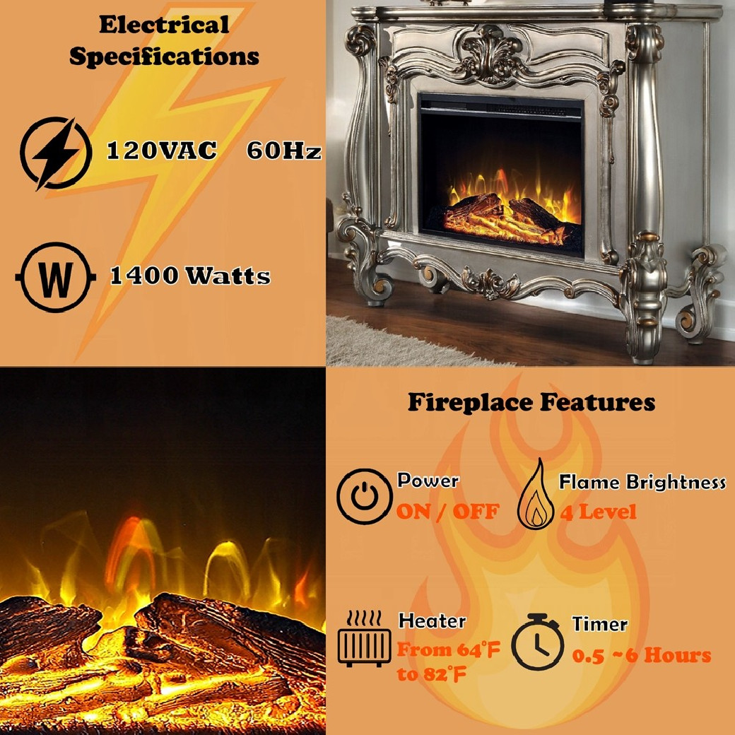 AC01314 Antique Platinum Finish Fireplace Versailles Collection By Acme Furniture