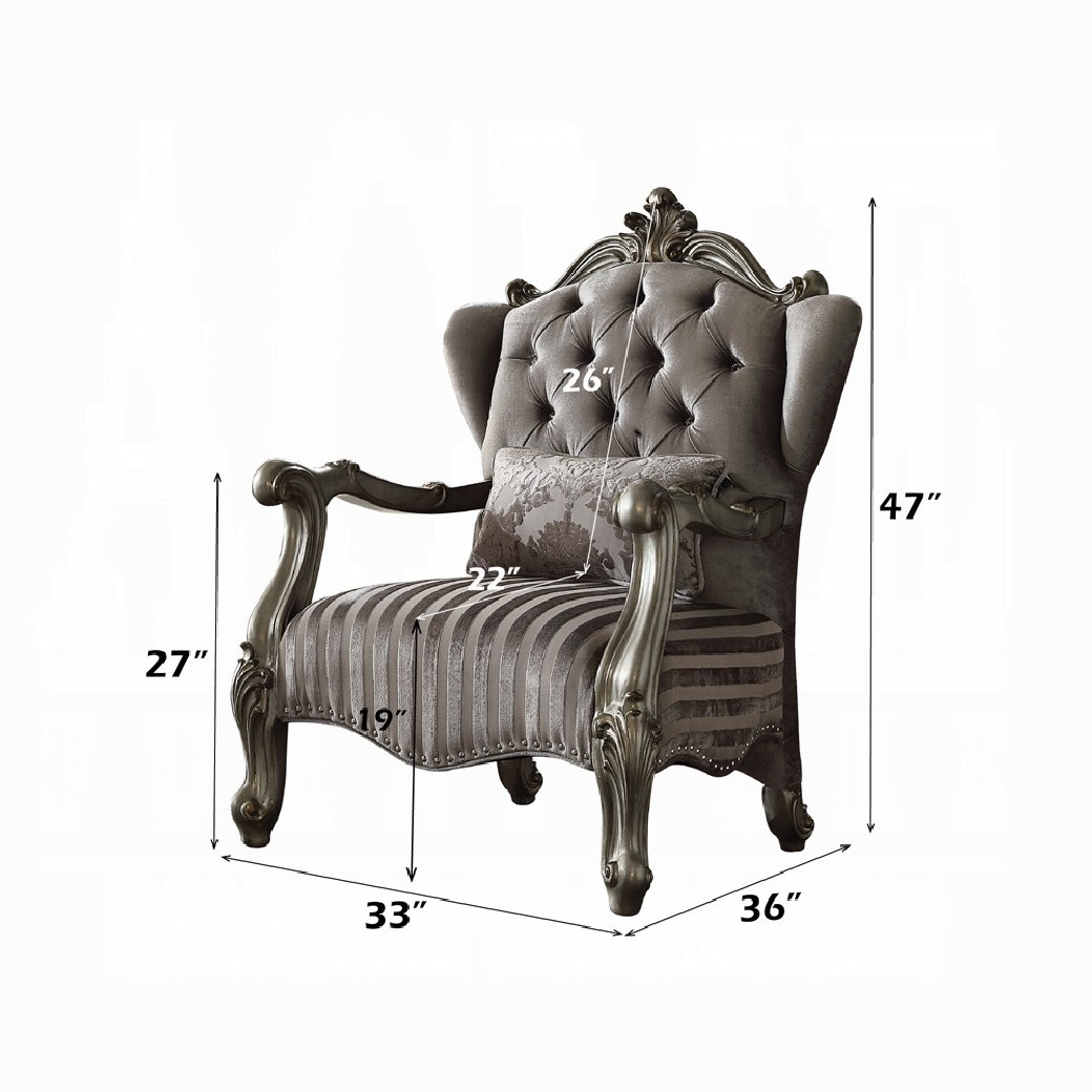 56847 Velvet / Antique Platinum Finish Accent Chair Versailles Collection by Acme Furniture