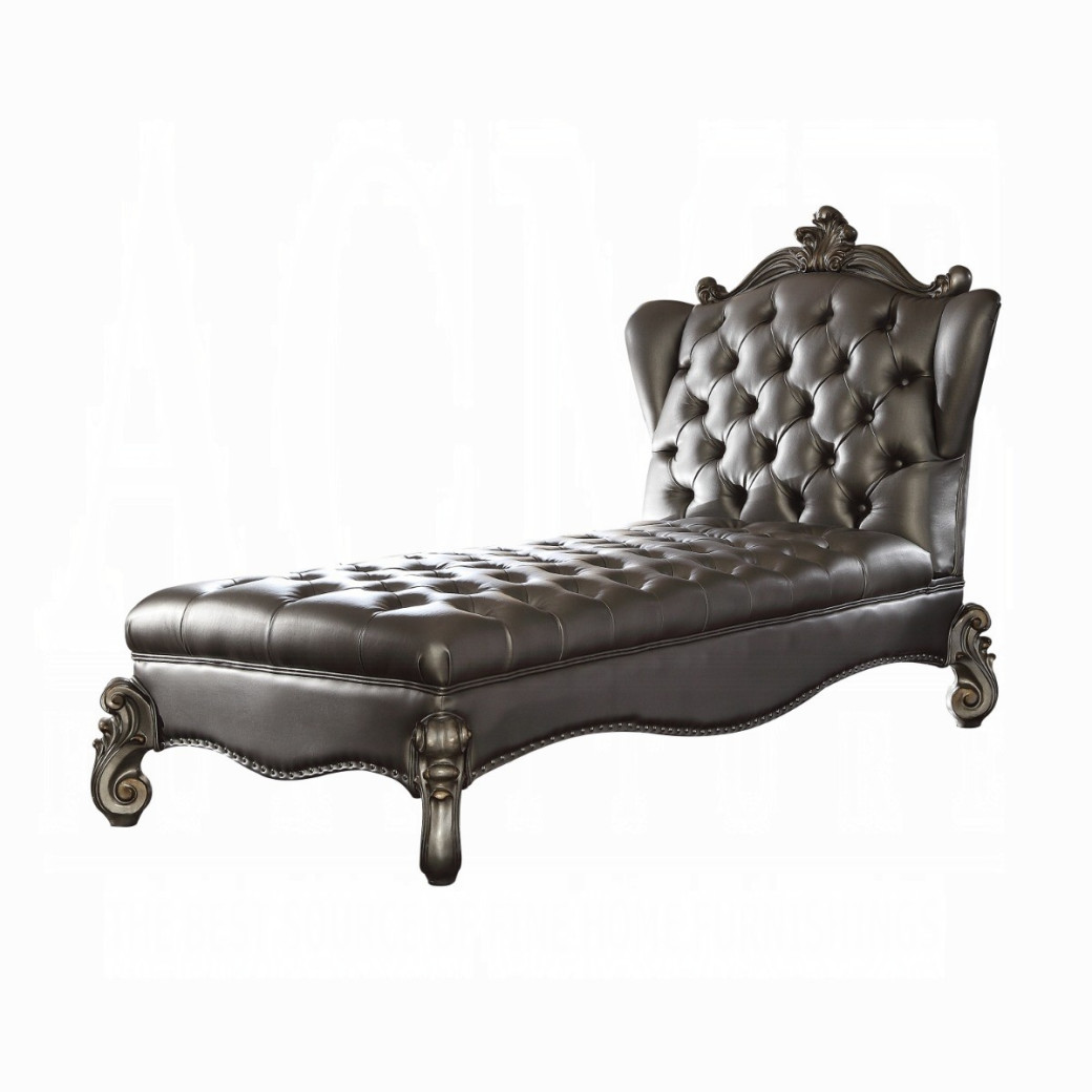 96825 Silver PU/ Antique Platinum Chaise Versailles Collection by Acme Furniture