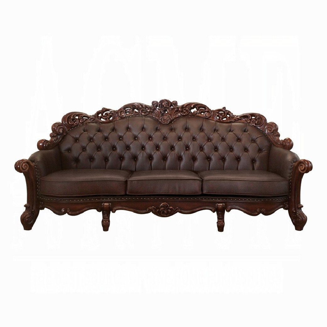52000 Acme Oversized Sofa Vendome Collection Cherry PU /Cherry Finish
