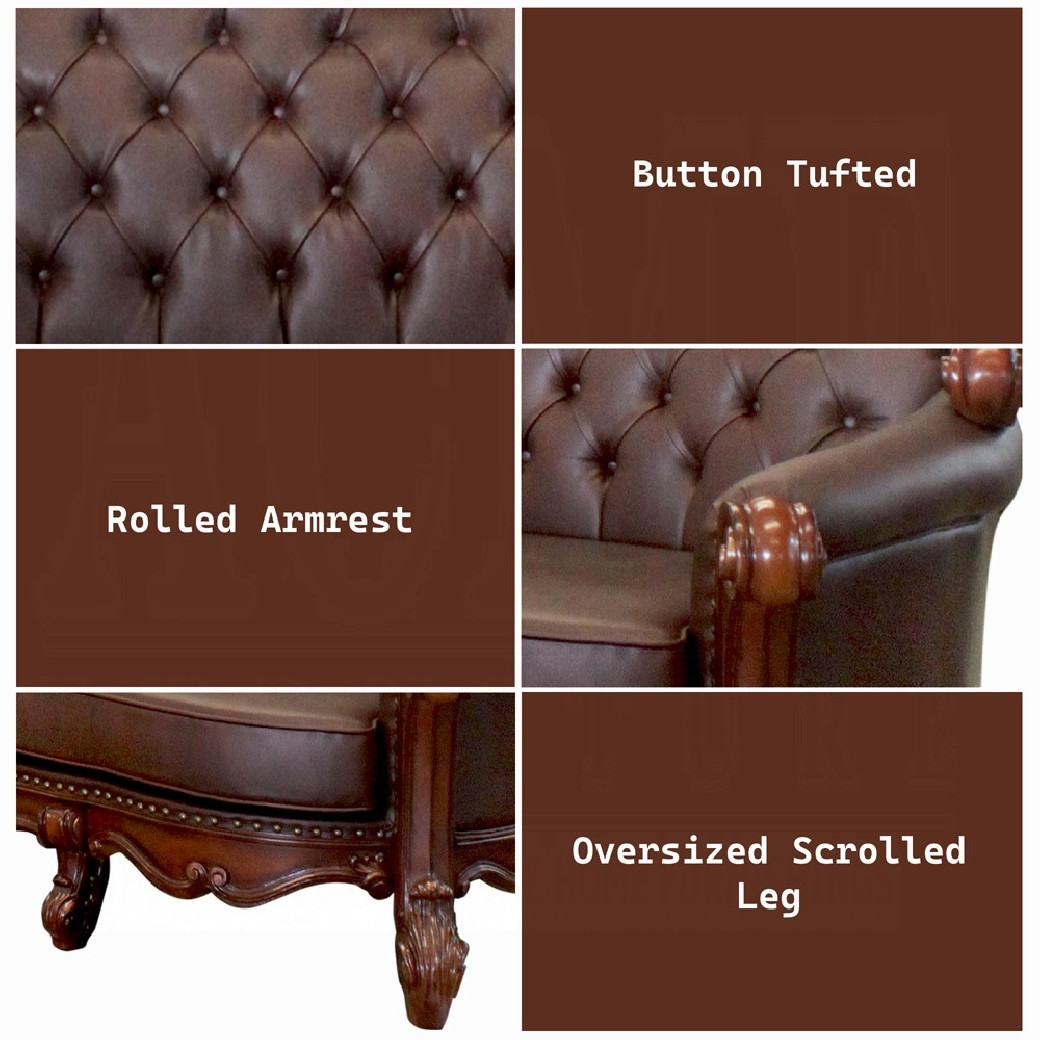 52000 Acme Oversized Sofa Vendome Collection Cherry PU /Cherry Finish