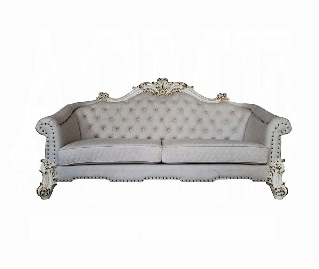 LV01329 Vendome II 2 Piece Sofa & Loveseat in Two Tone Ivory Fabric & Antique Pearl Finish by Acme Furniture