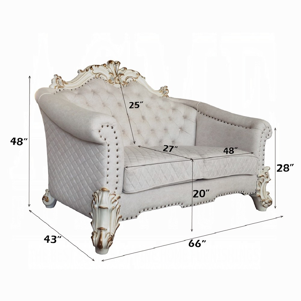 LV01329 Vendome II 2 Piece Sofa & Loveseat in Two Tone Ivory Fabric & Antique Pearl Finish by Acme Furniture
