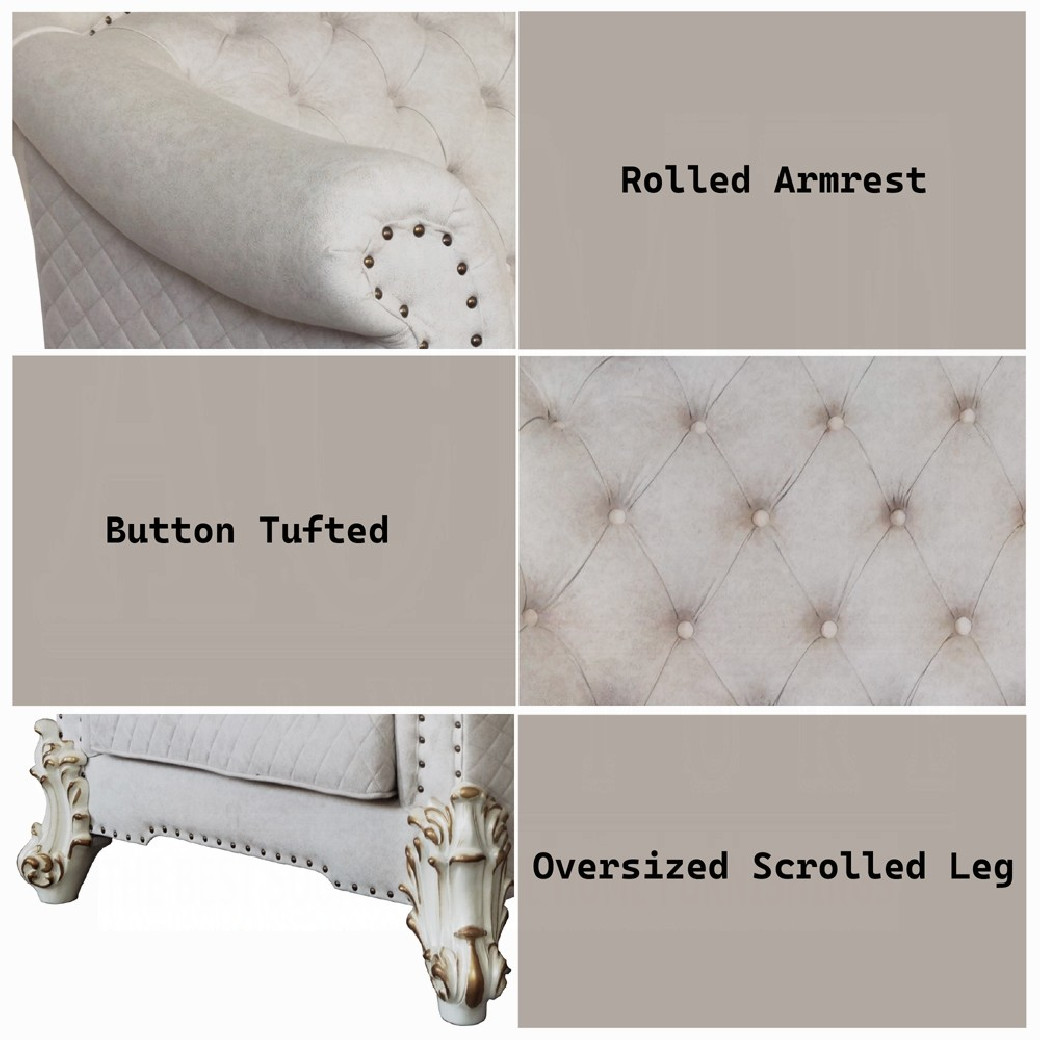 LV01329 Vendome II 2 Piece Sofa & Loveseat in Two Tone Ivory Fabric & Antique Pearl Finish by Acme Furniture