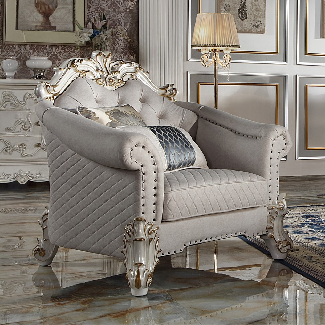 LV01329 Vendome II 2 Piece Sofa & Loveseat in Two Tone Ivory Fabric & Antique Pearl Finish by Acme Furniture