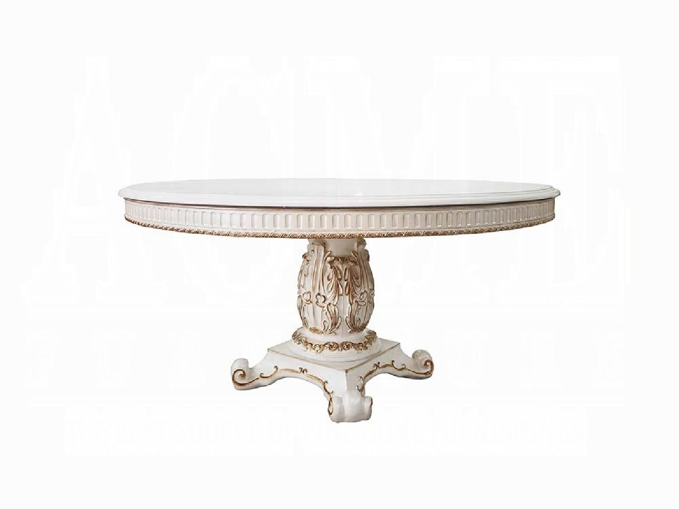 DN01222 5 PC Pedestal Dining Round Table Antique Pearl Vendome II Collection
