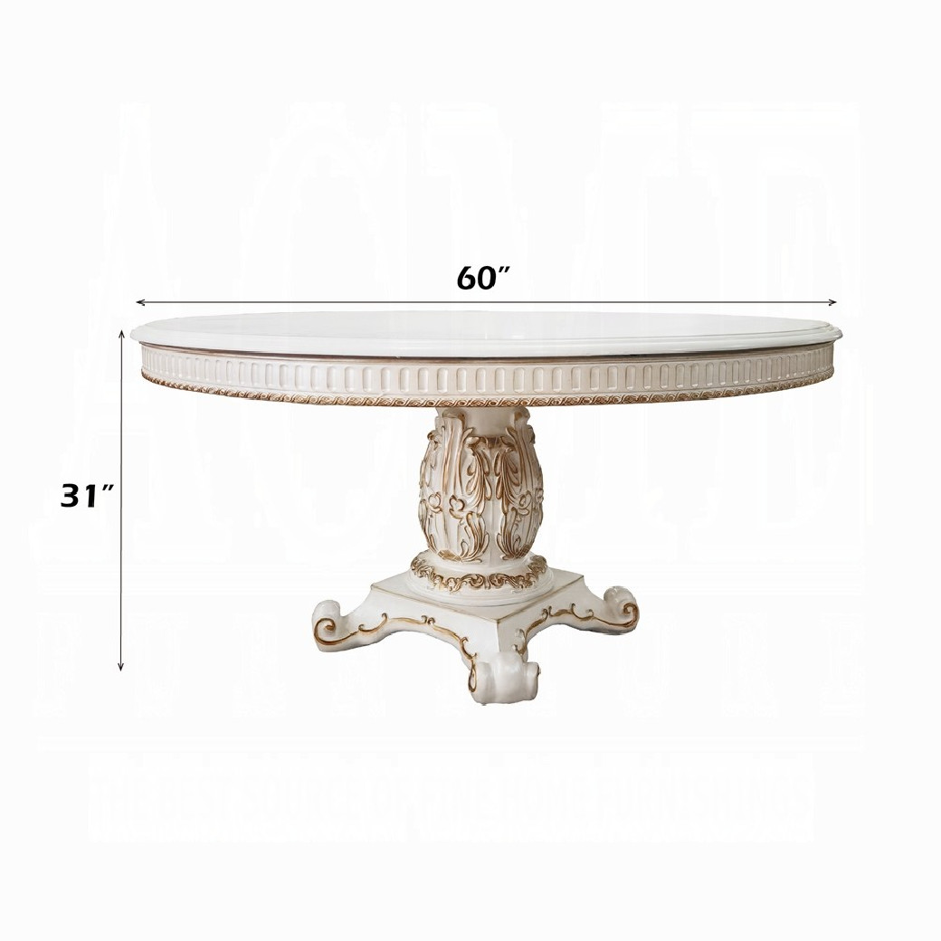 DN01222 5 PC Pedestal Dining Round Table Antique Pearl Vendome II Collection