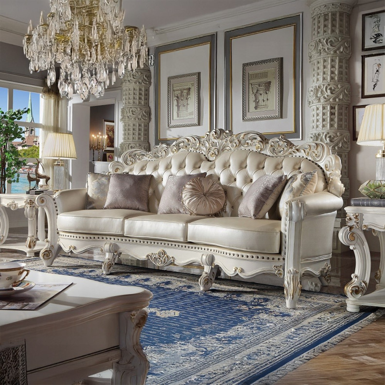 LV01525 Oversized Sofa W/6 Pillows Vendome Antique Pearl  Collection By Acme Furniture