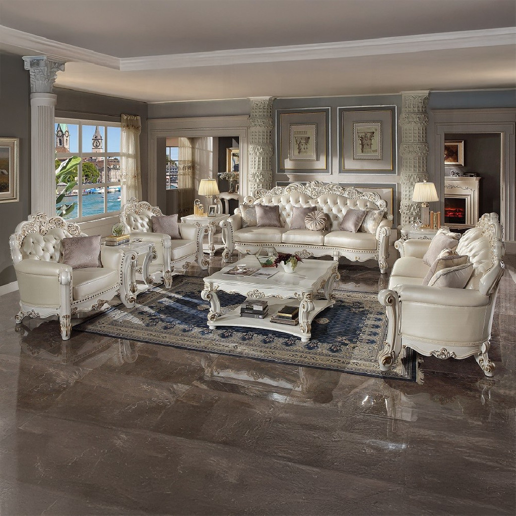 LV01525 Oversized Sofa W/6 Pillows Vendome Antique Pearl  Collection By Acme Furniture