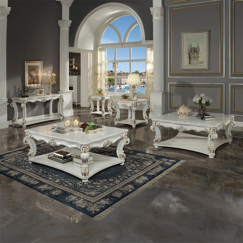LV01327 Antique Pearl Finish Coffee Table Vendome Collection By Acme Furniture