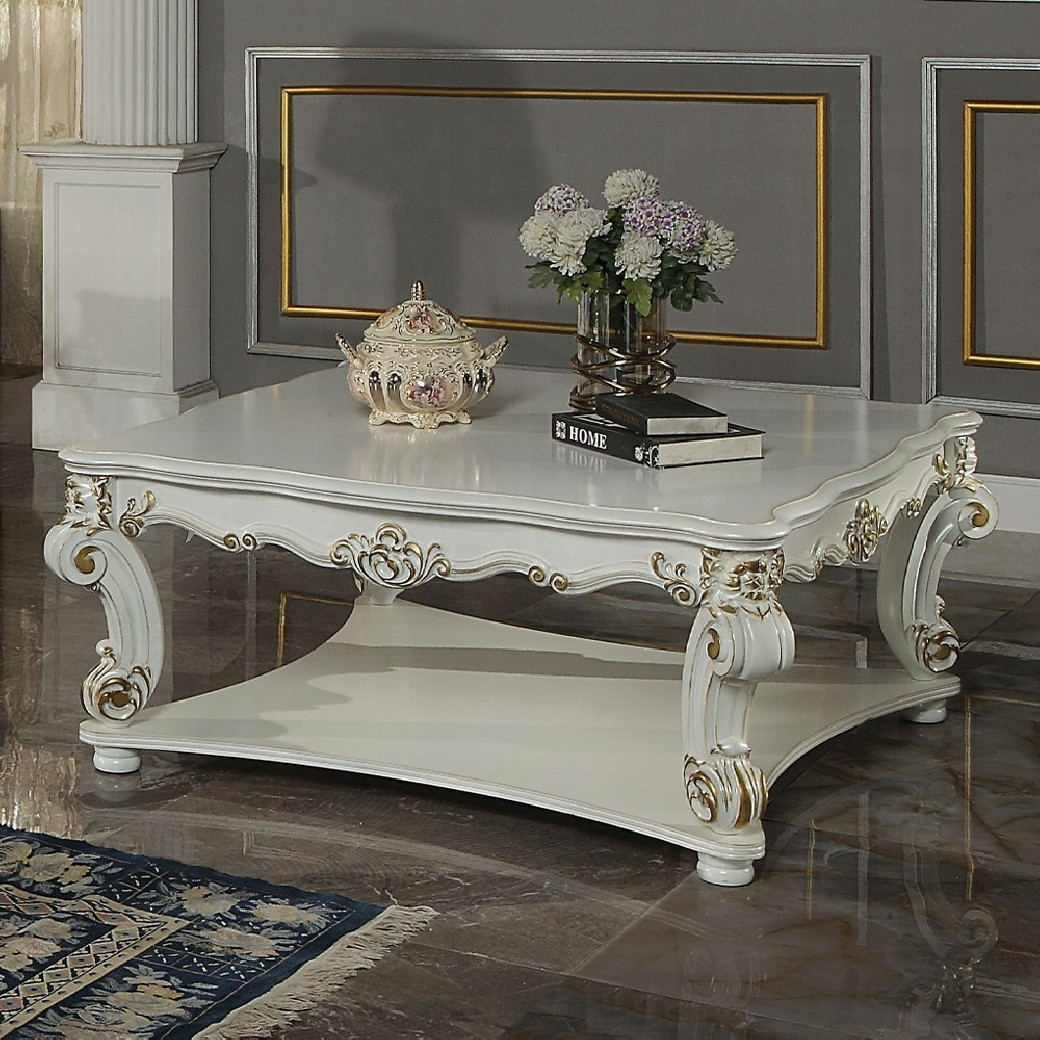 LV01327 Antique Pearl Finish Coffee Table Vendome Collection By Acme Furniture
