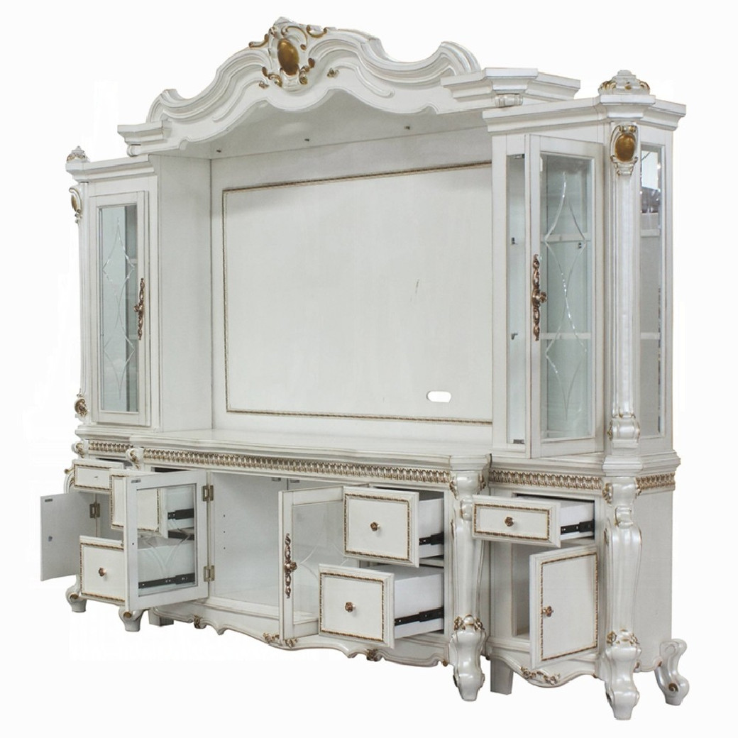 91815 Entertainment Center Antique Pearl Finish Picardy Collection by Acme Furniture