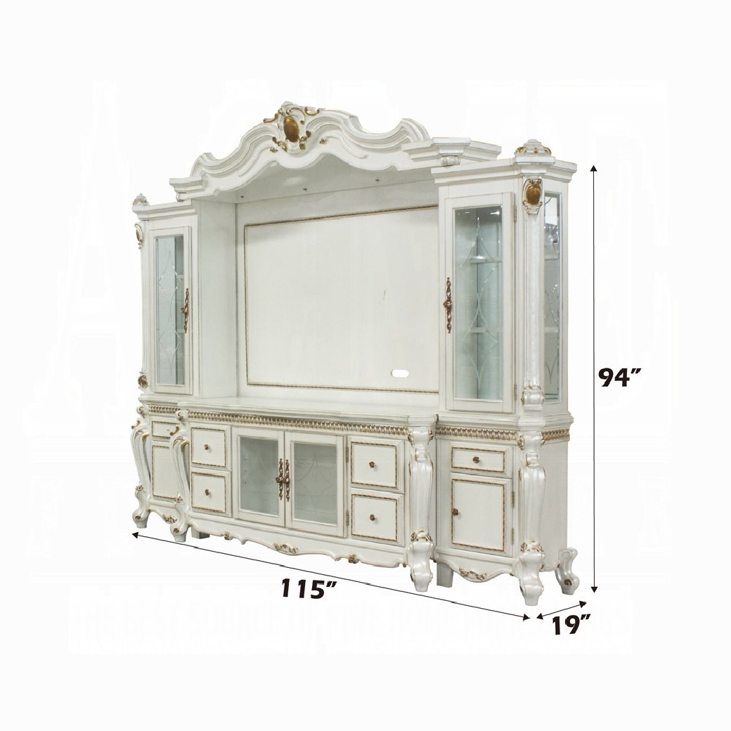 91815 Entertainment Center Antique Pearl Finish Picardy Collection by Acme Furniture