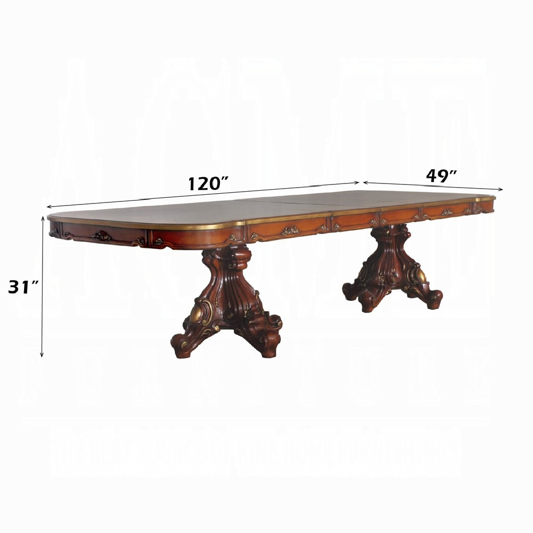 668220 Double Pedestal Dining Table Cherry Finish Picardy Collection by Acme Furniture