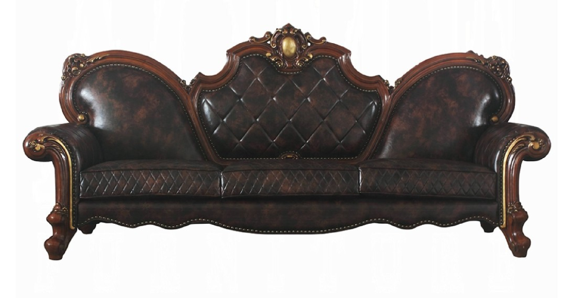 58220 Oversized Sofa PU Vintage Cherry Oak Finish Picardy Collection By Acme Furniture