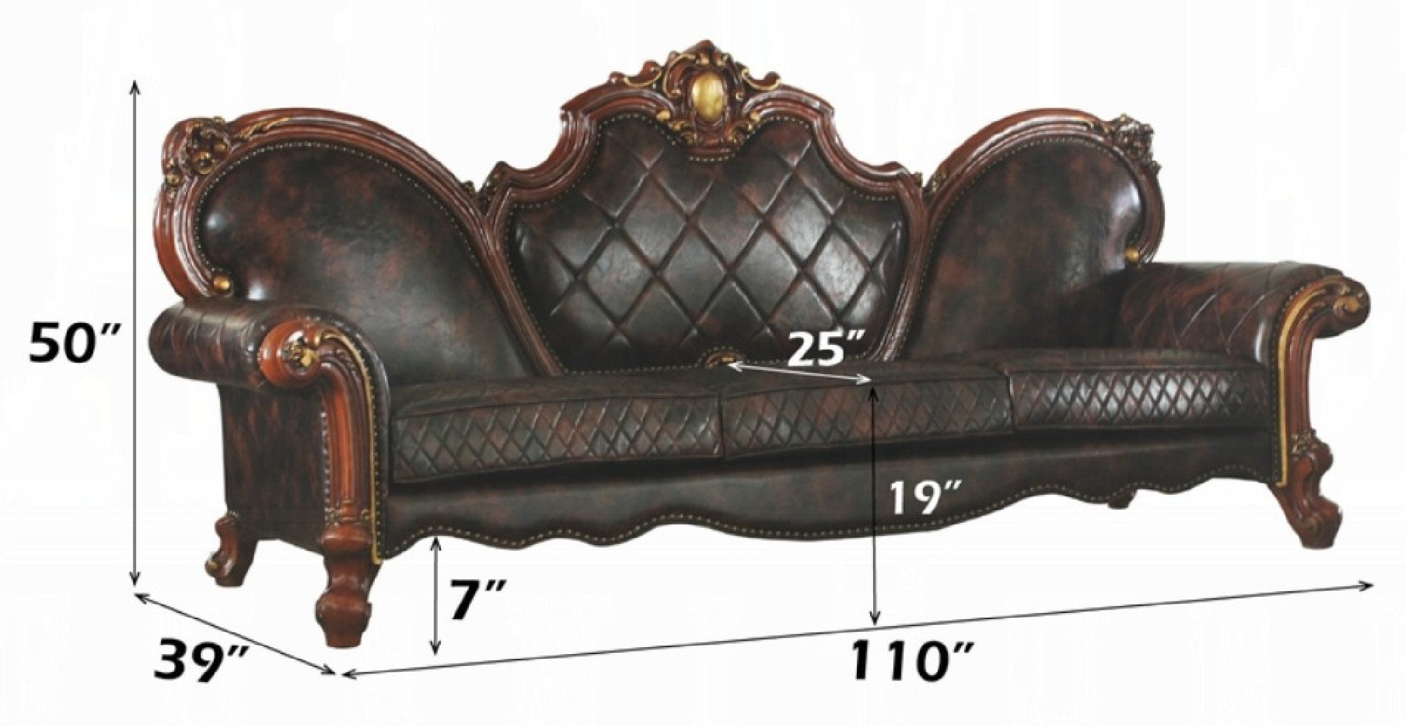 58220 Oversized Sofa PU Vintage Cherry Oak Finish Picardy Collection By Acme Furniture