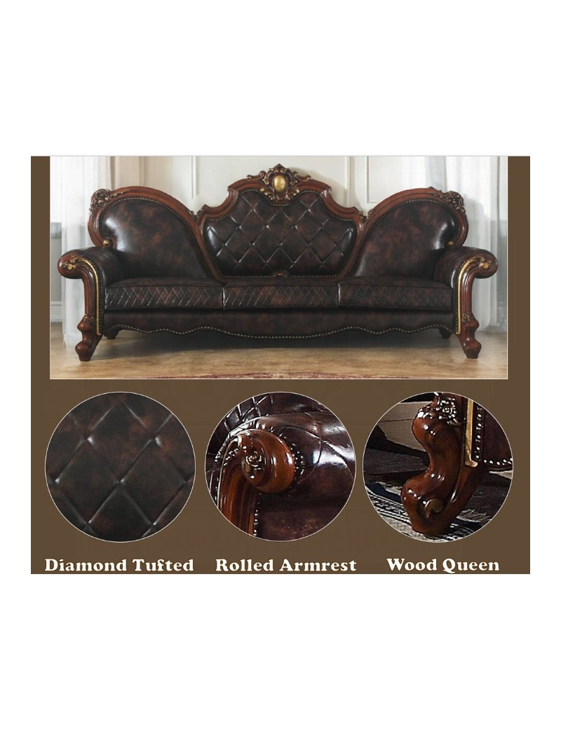 58220 Oversized Sofa PU Vintage Cherry Oak Finish Picardy Collection By Acme Furniture