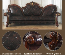 58220 Oversized Sofa PU Vintage Cherry Oak Finish Picardy Collection By Acme Furniture