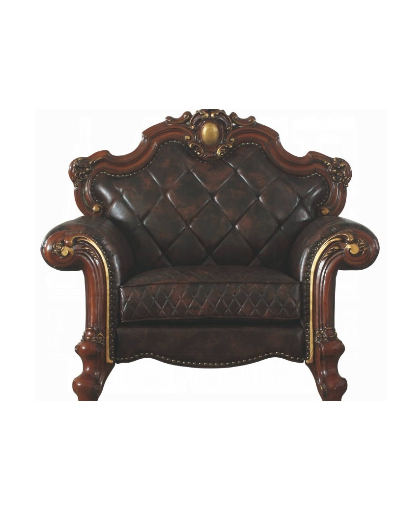 58220 Oversized Sofa PU Vintage Cherry Oak Finish Picardy Collection By Acme Furniture