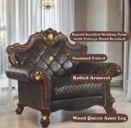 58220 Oversized Sofa PU Vintage Cherry Oak Finish Picardy Collection By Acme Furniture