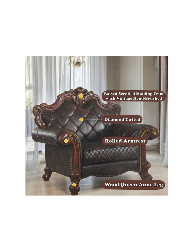 58222 Accent Chair PU & Honey Oak Picardy  Collection by Acme Furniture