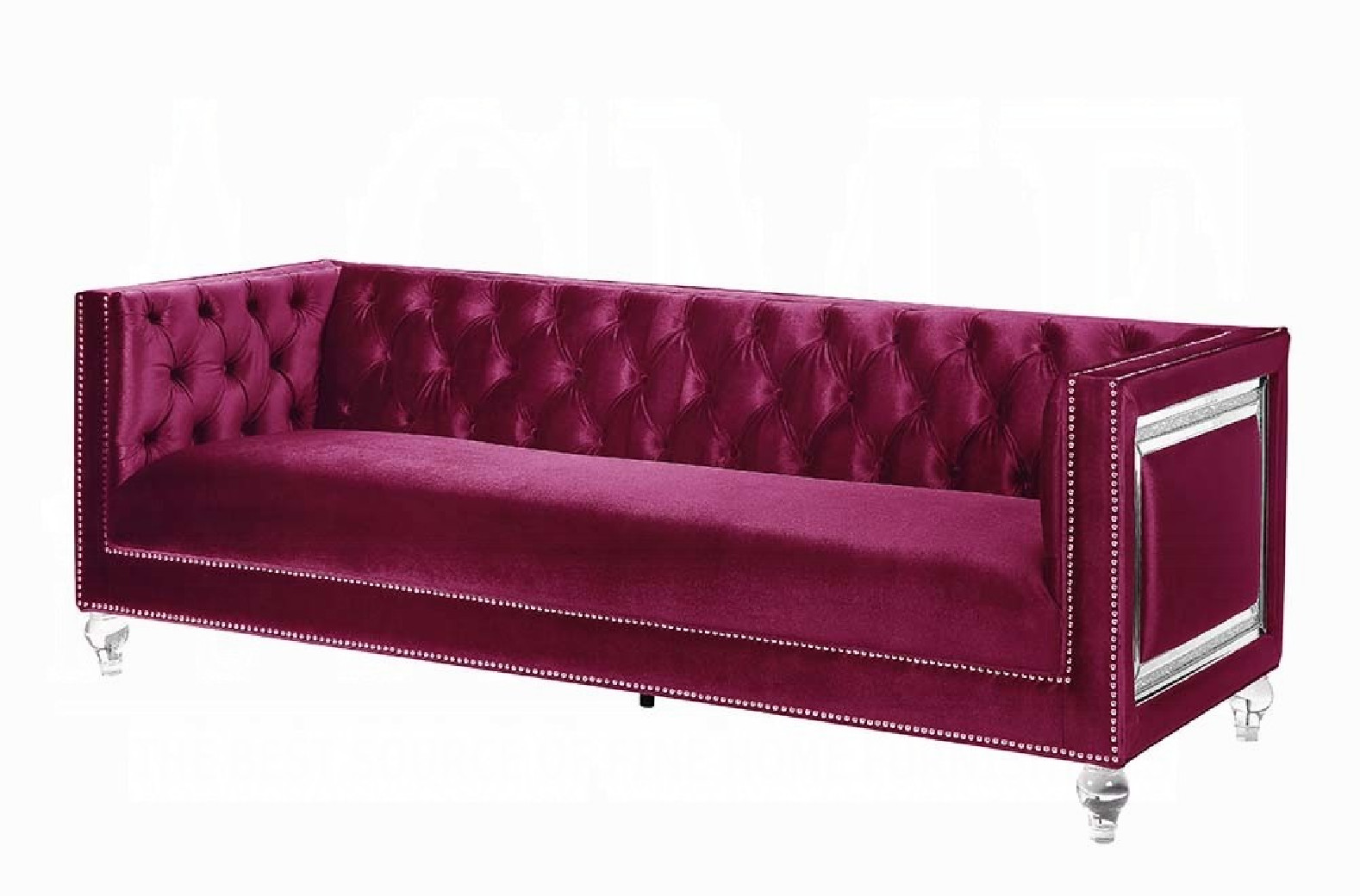 56895 Burdundy Velvet Living Room Contemporary Acme Furniture Collections