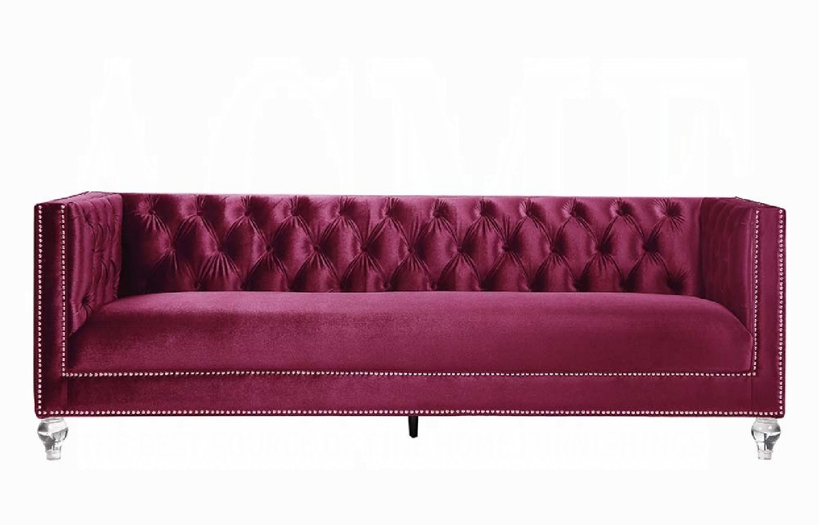 56895 Burdundy Velvet Living Room Contemporary Acme Furniture Collections