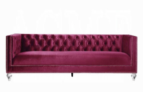 56895 Burdundy Velvet Living Room Contemporary Acme Furniture Collections