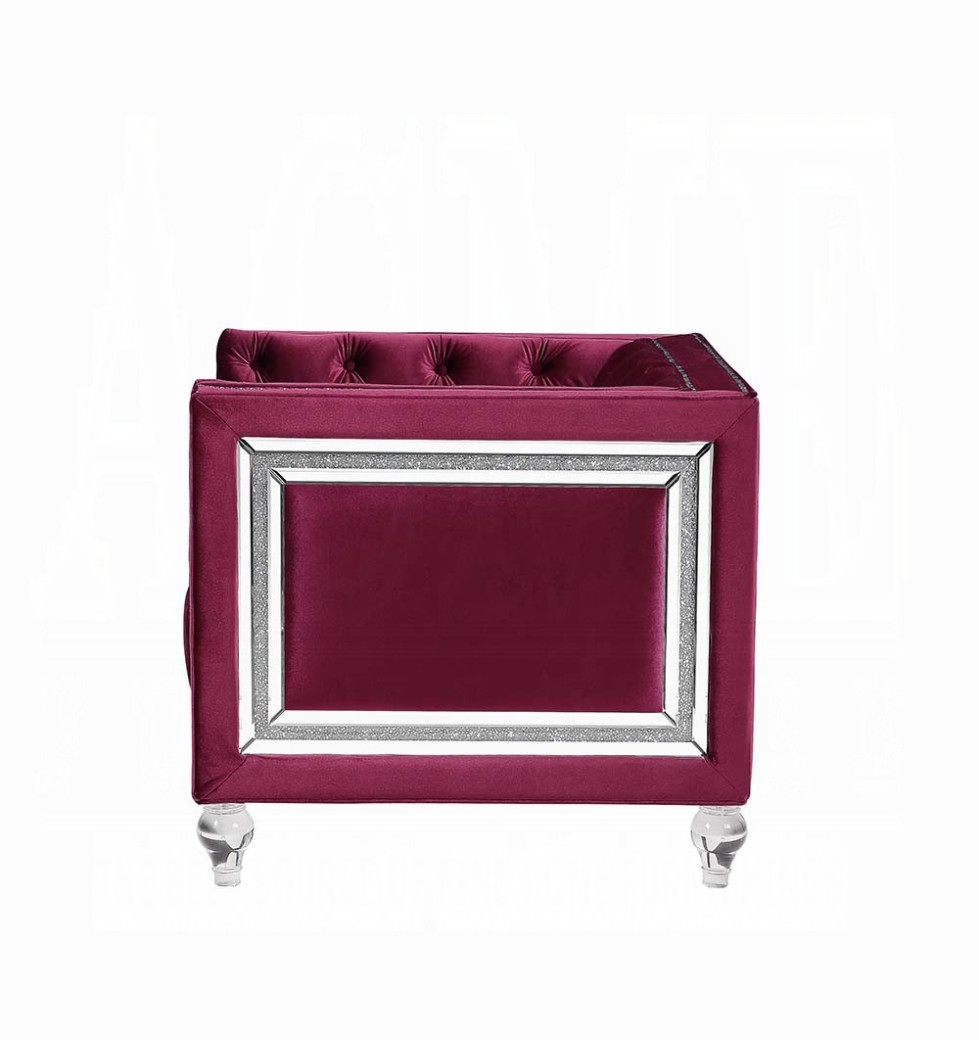 56895 Burdundy Velvet Living Room Contemporary Acme Furniture Collections