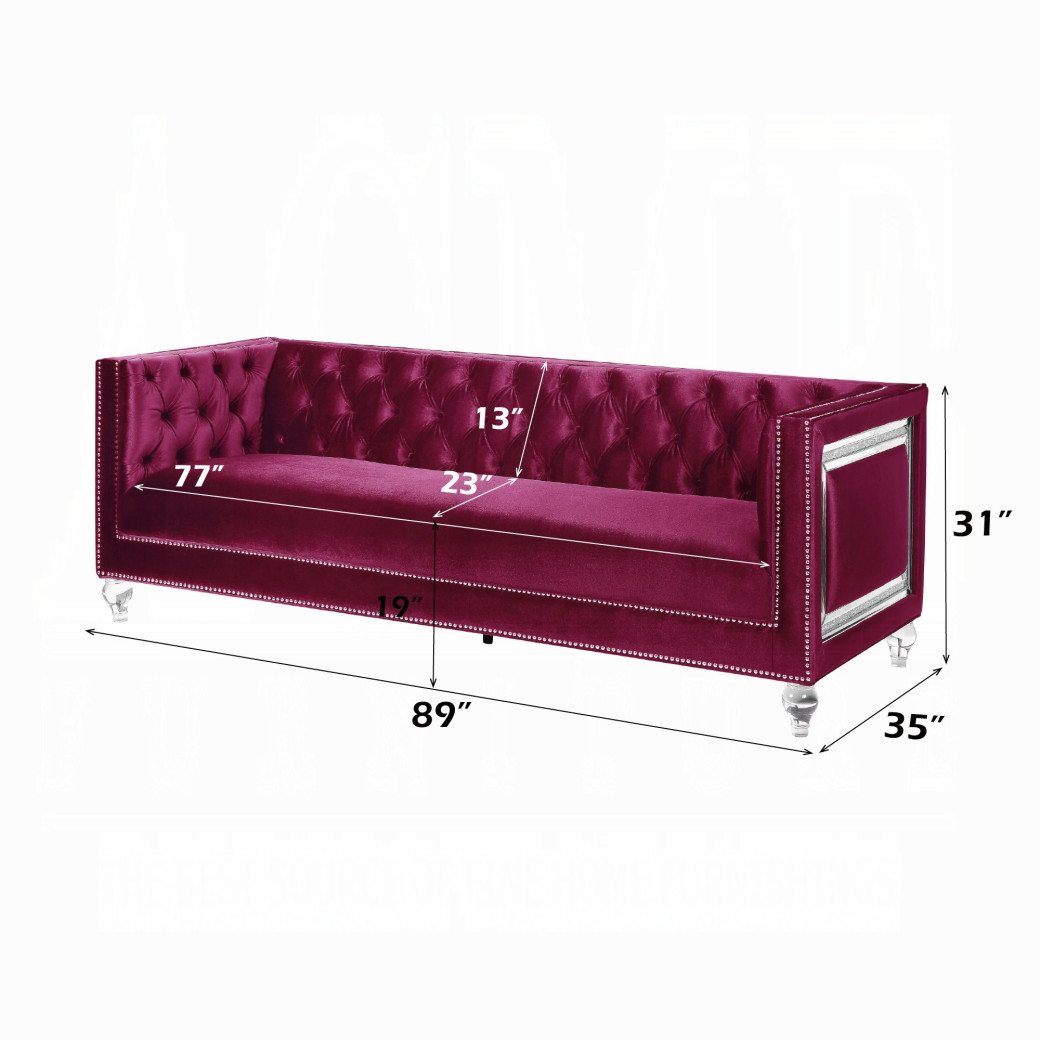 56895 Burdundy Velvet Living Room Contemporary Acme Furniture Collections