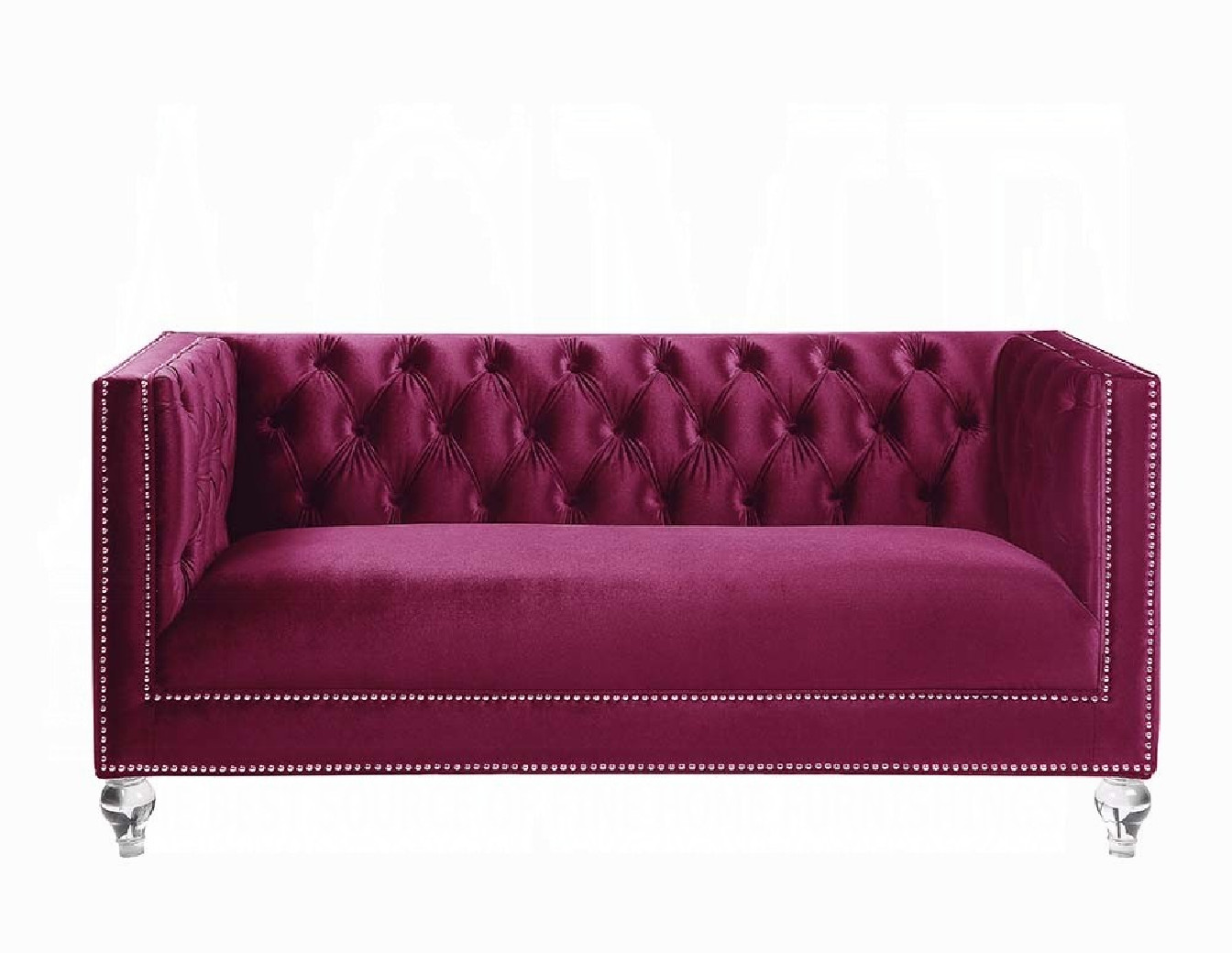 56895 Burdundy Velvet Living Room Contemporary Acme Furniture Collections