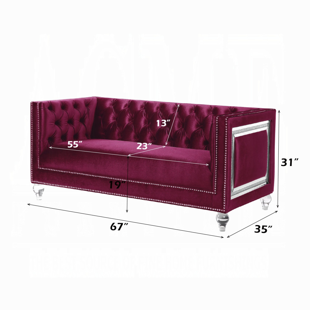 56895 Burdundy Velvet Living Room Contemporary Acme Furniture Collections