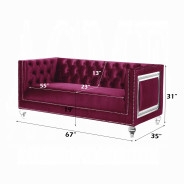 56895 Burdundy Velvet Living Room Contemporary Acme Furniture Collections