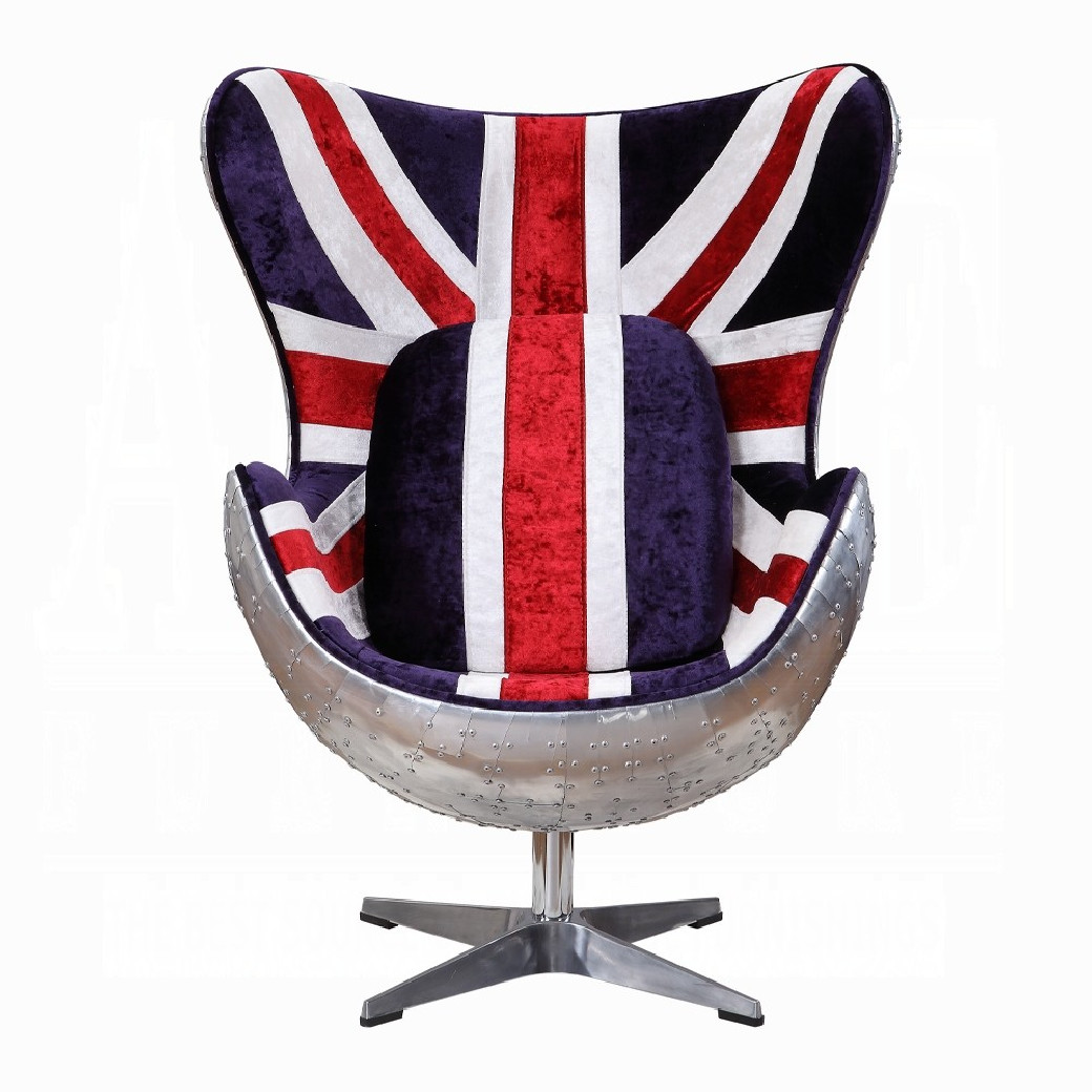 59835 Urban Industrial Chic British Flag Accent Chair W/Swivel Brancaster by Acme Furniture