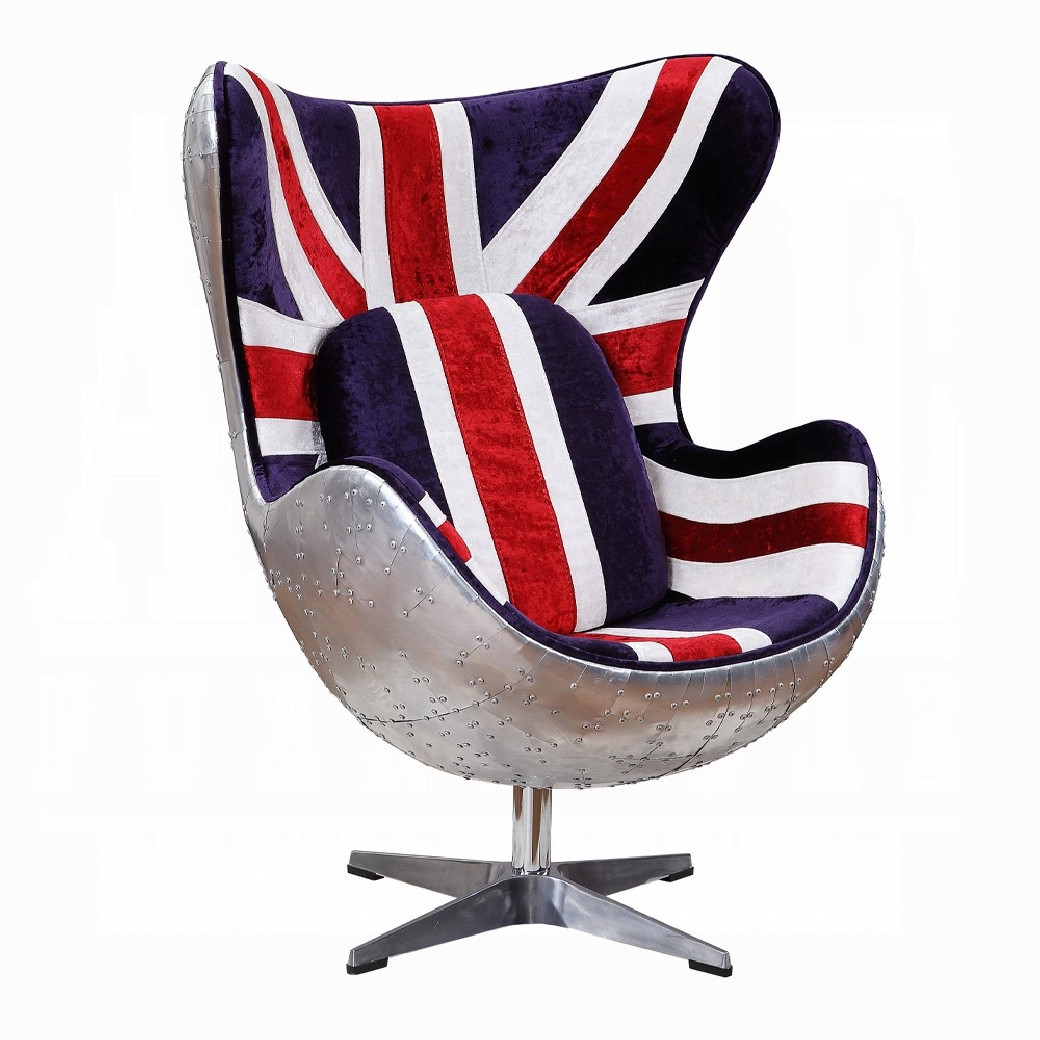 59835 Urban Industrial Chic British Flag Accent Chair W/Swivel Brancaster by Acme Furniture