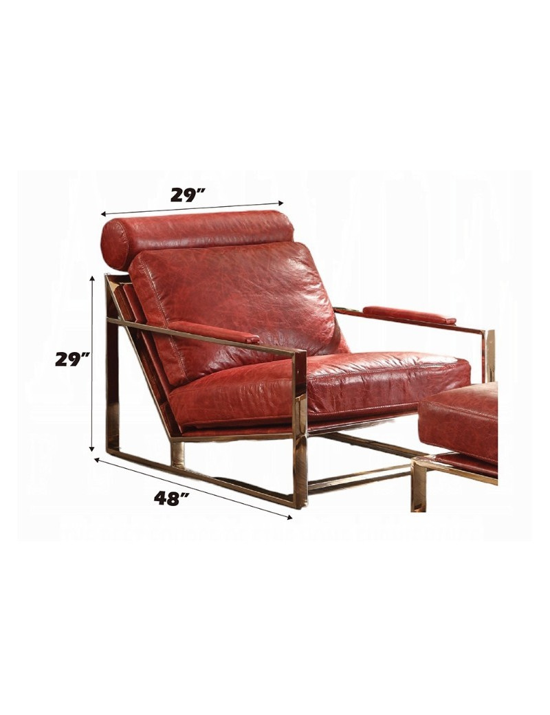 96672 Antique Red Top Grain Leather & Stainless Steel Quinto Accent Chair By Acme Furniture