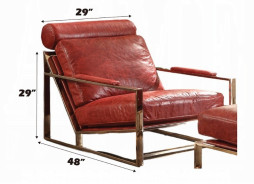 96672 Antique Red Top Grain Leather & Stainless Steel Quinto Accent Chair By Acme Furniture