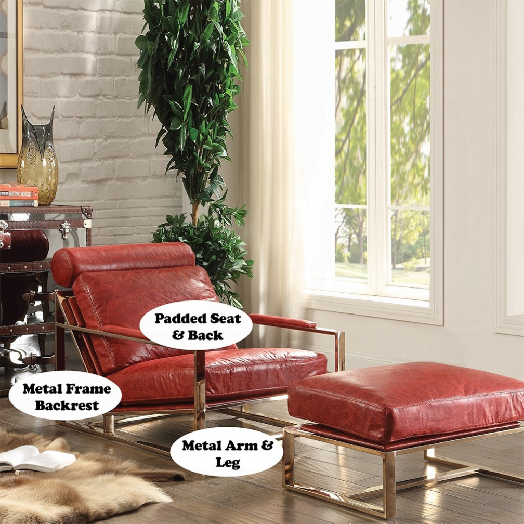96672 Antique Red Top Grain Leather & Stainless Steel Quinto Accent Chair By Acme Furniture