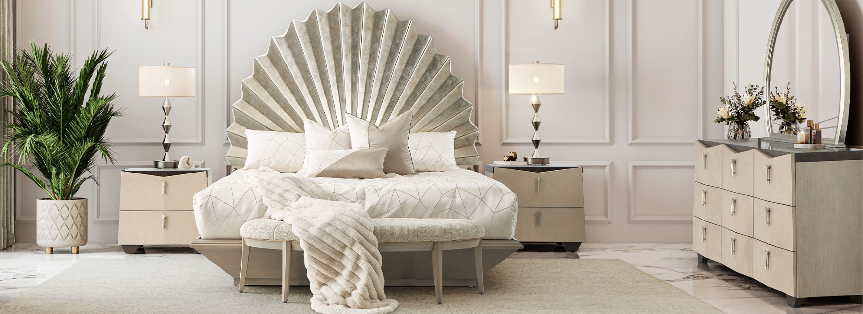 Eastern King Fan Bed Fantosini Silver Collection by Michael Amini 9091000QN3-834