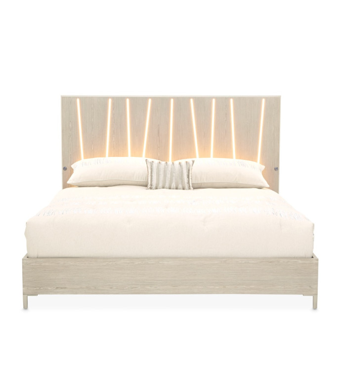 Queen Bed with LED Lights Sand Finish Lotus Bay Collection By Michael Amini  9030000QN3-138