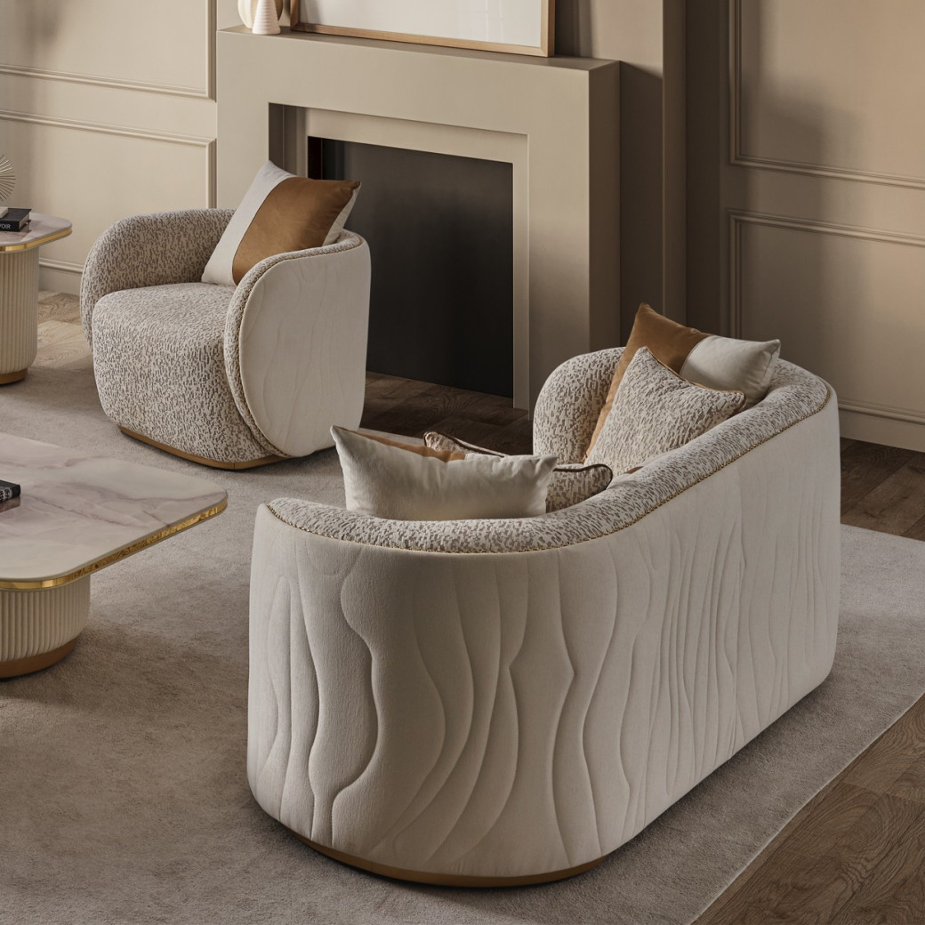 Loveseat Biscotti Ivory Gold Finish Gineverra Collection By Michael Amini LFR-GNVA825-BSC-839