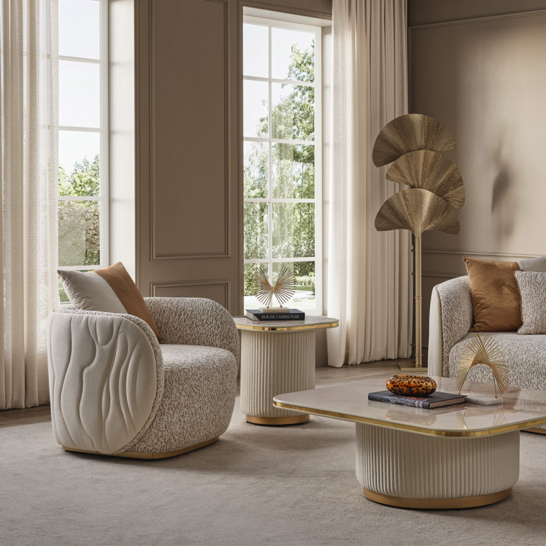 Chair Biscotti Ivory Gold Finish Gineverra Collection By Michael Amini LFR-GNVA835-BSC-839