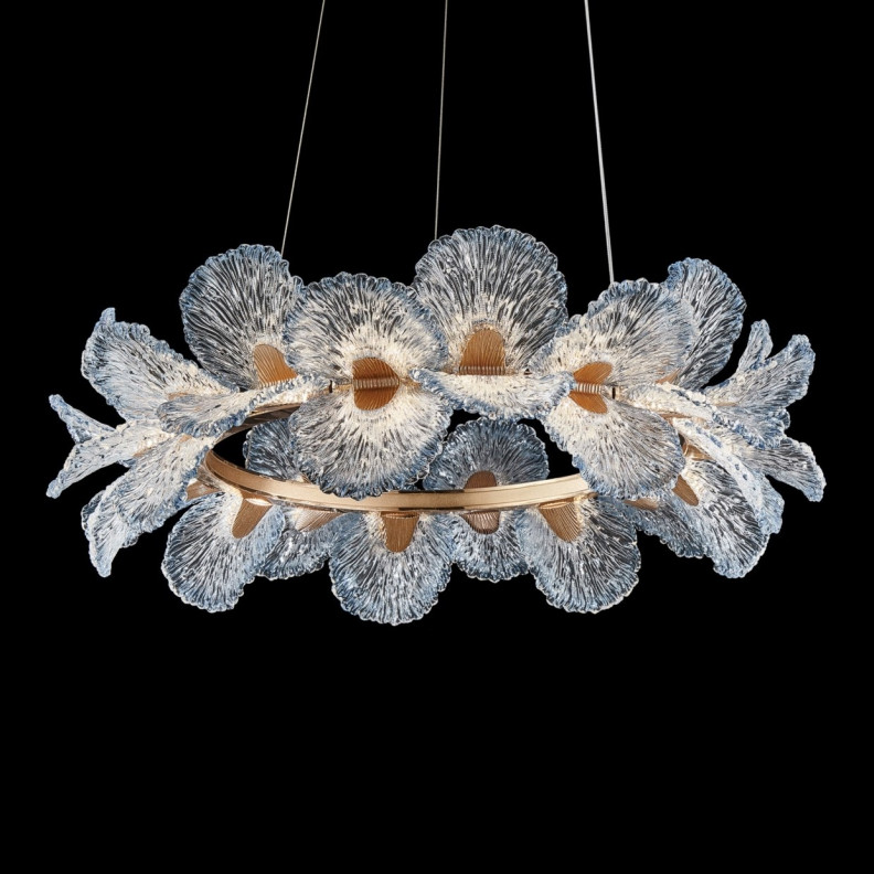 LT-CH1051GLED-BLU Brisa LED Round Blue Chandelier Gold, Small By Michael Amini