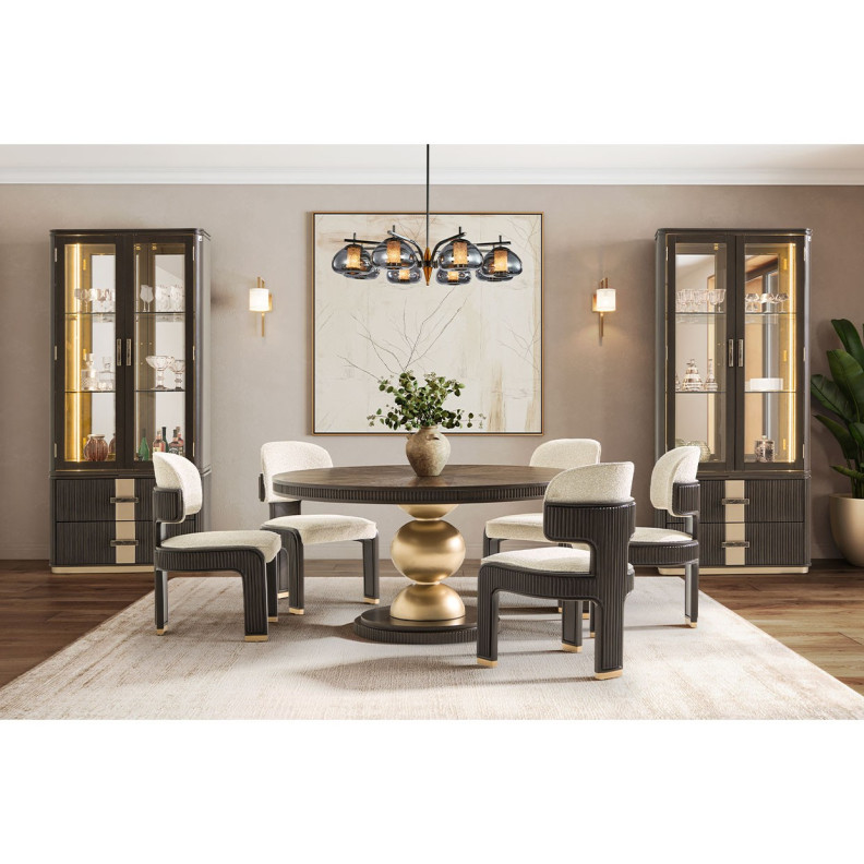 5PC Round Dining Table Espresso Finish West Kensington Collection by Michael Amini  9096001-417